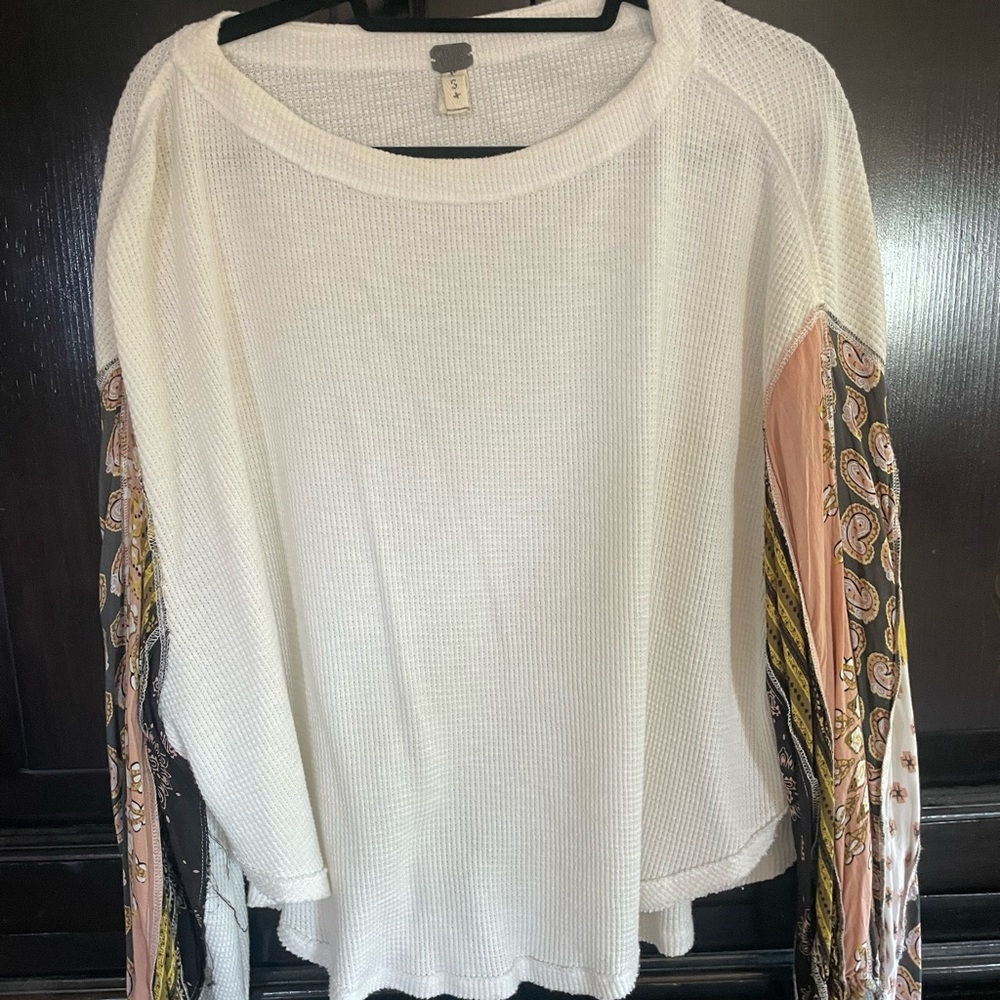 Women's White and Multicolor Top